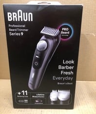 BRAUN BEARD TRIMMER SERIES 9 BT9441, BEARD TRIMMER MEN RECHARGEABLE, TRIMMER WITH BARBER TOOLS AND 180-MIN RUNTIME, HAIR AND BEARD TRIMMERS FOR MEN, BLACK.: LOCATION - D RACK