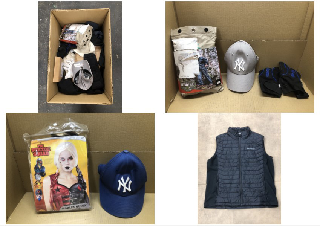 QUANTITY OF CLOTHING TO INCLUDE GREY NY CAP: LOCATION - D RACK