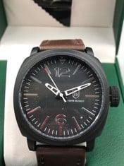 MENS FRANK SCHMIDT WATCH - LARGE BLACK CASE - WHITE PILOT DIAL - 3ATM WATER RESISTANT - RPP £290: LOCATION - A RACK