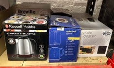 QUANTITY OF KITCHEN & APPLIANCES ITEMS TO INCLUDE RUSSELL HOBBS BRUSHED STAINLESS STEEL ELECTRIC 1.7L CORDLESS KETTLE (QUIET & FAST BOIL 3KW, REMOVABLE WASHABLE ANTI-SCALE FILTER, PUSH BUTTON LID, PE