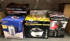 QUANTITY OF KITCHEN & APPLIANCES ITEMS TO INCLUDE RUSSELL HOBBS BRUSHED STAINLESS STEEL ELECTRIC 1.7L CORDLESS KETTLE (QUIET & FAST BOIL 3KW, REMOVABLE WASHABLE ANTI-SCALE FILTER, PUSH BUTTON LID, PE