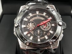 MENS LOUIS LACOMBE STAINLESS STEEL BLACK STRAP WATCH WITH BLACK FACE:: LOCATION - A RACK