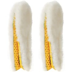 18 X AILAKA SHEEPSKIN SPORT INSOLES FOR WOMEN & MEN, PREMIUM THICK WOOL FUR FLEECE REPLACEMENT WARM INSERTS FOR SHOES BOOTS SLIPPERS SNEAKERS, WHITE/YELLOW, 9 UK WOMEN - TOTAL RRP £195: LOCATION - B