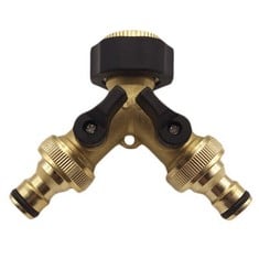 22 X 2 WAY BRASS TAP Y HOSE CONNECTOR, 3/4 INCH HOSE CONNECTOR WITH INDIVIDUAL SHUT OFF/ON VALVE FOR GARDENING IRRIGATION - TOTAL RRP £81: LOCATION - B RACK