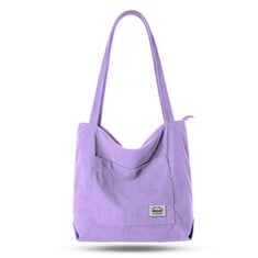 10 X WOMEN CORDUROY TOTE BAG WITH ZIPPER LARGE CAPACITY SHOULDER BAGS CASUAL HANDBAGS BIG SHOPPING BAGS FOR DAILY USE WORK COLLEGE-PURPLE - TOTAL RRP £84: LOCATION - B RACK