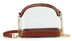 9 X CLEAR CROSS BODY BAG WITH VEGAN LEATHER TRIM STADIUM APPROVED WOMEN SHOULDER HANDBAG, BROWN, M - TOTAL RRP £133: LOCATION - B RACK