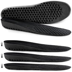 25 X AILAKA 1 PAIR ELASTIC SHOCK-ABSORBING HEIGHT INCREASING SPORTS SHOE INSOLE, SOFT BREATHABLE HONEYCOMB ORTHOTIC REPLACEMENT INSOLES FOR MEN AND WOMEN (3/7 UK, BLACK, HEEL HEIGHT: 3CM) - TOTAL RRP