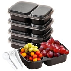 18 X MIYUU MEAL PREP CONTAINERS 2 COMPARTMENT FOOD STORAGE CONTAINERS WITH LIDS, BENTO BOX, BPA FREE, STACKABLE, MICROWAVE/DISHWASHER/FREEZER SAFE (BLACK) - TOTAL RRP £120: LOCATION - C RACK