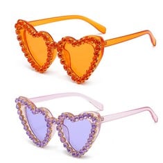 32 X GLGHMH VINTAGE DIAMOND HEART SUNGLASSES, TRENDY BLING RHINESTONE CAT EYE SUNGLASSES FOR GIRLS WOMEN SHOPPING TRAVELING DRIVING SUMMER FANCY FUNNY PARTY ACCESSORIES (PURPLE/ORANGE) - TOTAL RRP £2