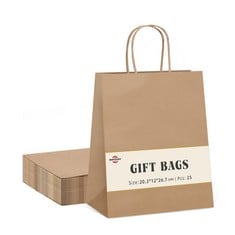 16 X SWITORY BROWN GIFT BAGS 25 PCS KRAFT PARTY BAG, SHOPPING PAPER BAG WITH HANDLES FOR PARTY FAVOR, THANKSGIVING, CHRISTMAS, WEDDING, 8X4.75X10.5 INCH - TOTAL RRP £106: LOCATION - C RACK