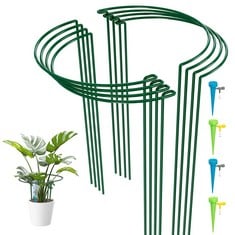 32 X LYTAISPULY 8 PCS 40CM HIGH PLANT SUPPORT STAKES, LARGE STRONG METAL HALF ROUND GARDEN SUPPORTS, GREEN BOW TYPE FLOWER HOOPS RING CAGE WITH 4 SELF WATERING SPIKES FOR PEONY, MONSTERA (40CM/8PCS)