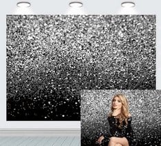 16 X RUINI SILVER BLACK GLITTER SEQUIN SPOT BACKDROPS (NOT GLITTER) STARRY SKY SHINING ABSTRACT PHOTO BACKGROUND PARTY WEDDING CHILDREN NEWBORN PHOTOGRAPHY STUDIO PROPS 7X5FT - TOTAL RRP £191: LOCATI