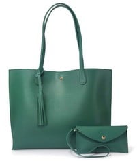 9 X HOXIS MINIMALIST CLEAN CUT PEBBLED FAUX LEATHER TOTE WOMENS SHOULDER HANDBAG (GREEN) - TOTAL RRP £117: LOCATION - A RACK