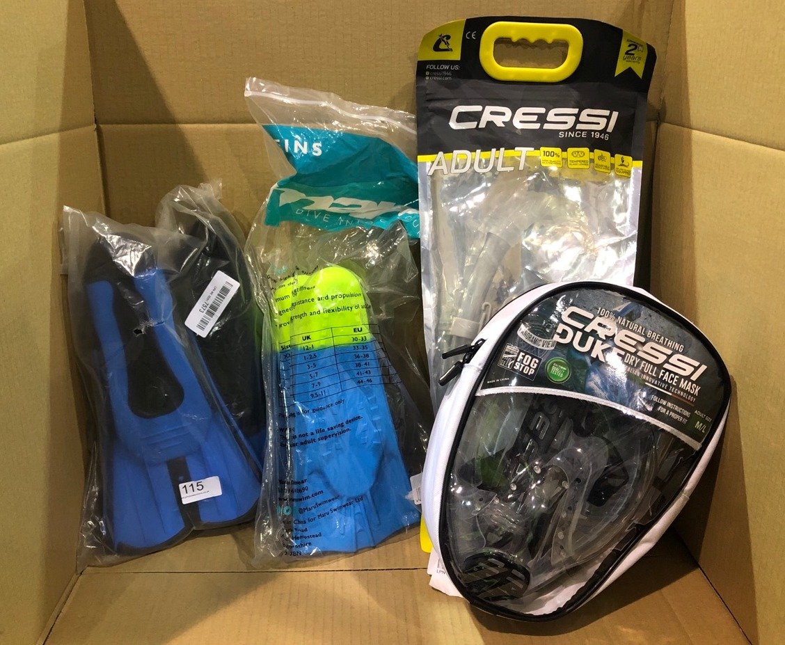 QUANTITY OF SPORT & EXERCISE ITEMS TO INCLUDE CRESSI DUKE DRY FULL FACE MASK: LOCATION - A