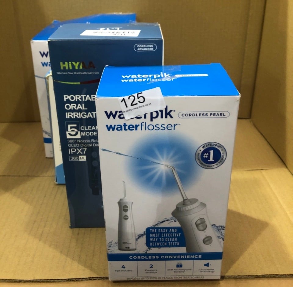 QUANTITY OF ITEMS TO INCLUDE WATERPIK CORDLESS PEARL WATER FLOSSER, ELECTRIC DENTAL FLOSSER, RECHARGEABLE DENTAL PLAQUE REMOVAL TOOL, CLEAN BETWEEN TEETH, ORAL IRRIGATOR, IDEAL FOR TRAVEL OR SMALL BA