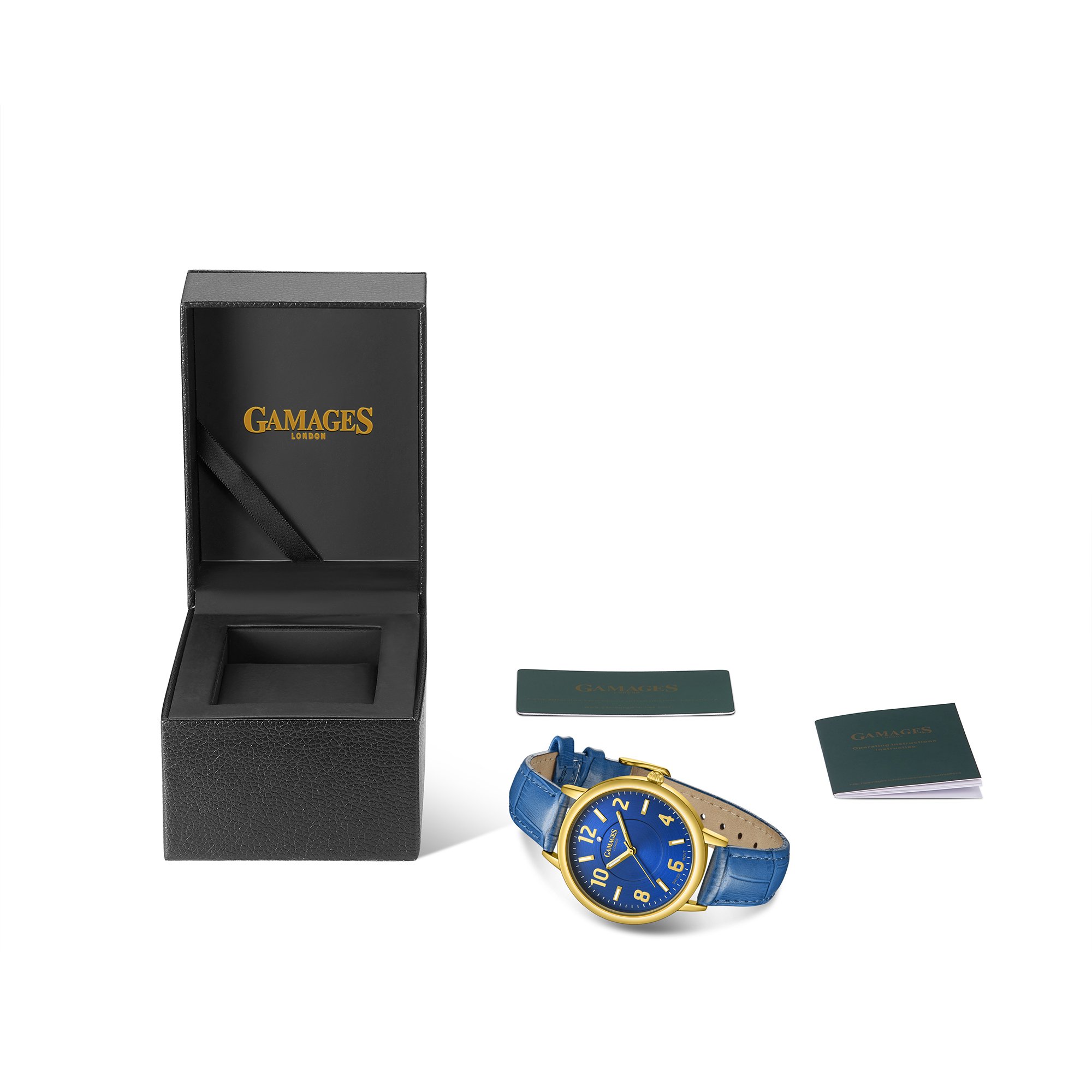 GAMAGES OF LONDON LADIES MANTUA DIAMOND IN GOLD BLUE WATCH SKU:GAW361 £600: LOCATION - A