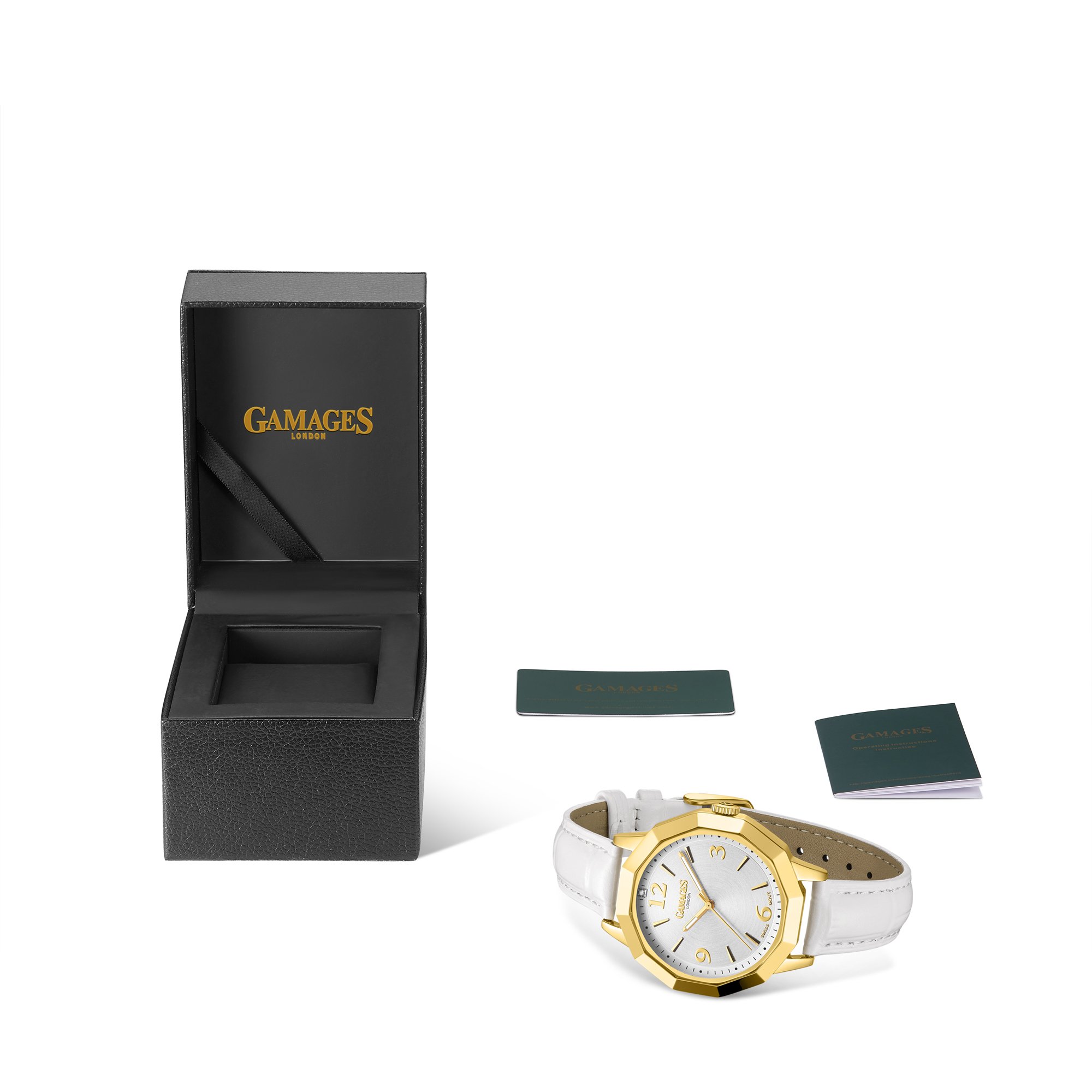 GAMAGES OF LONDON LADIES DAME DIAMOND IN GOLD WHITE WATCH SKU:GAW382 £605 : LOCATION - A