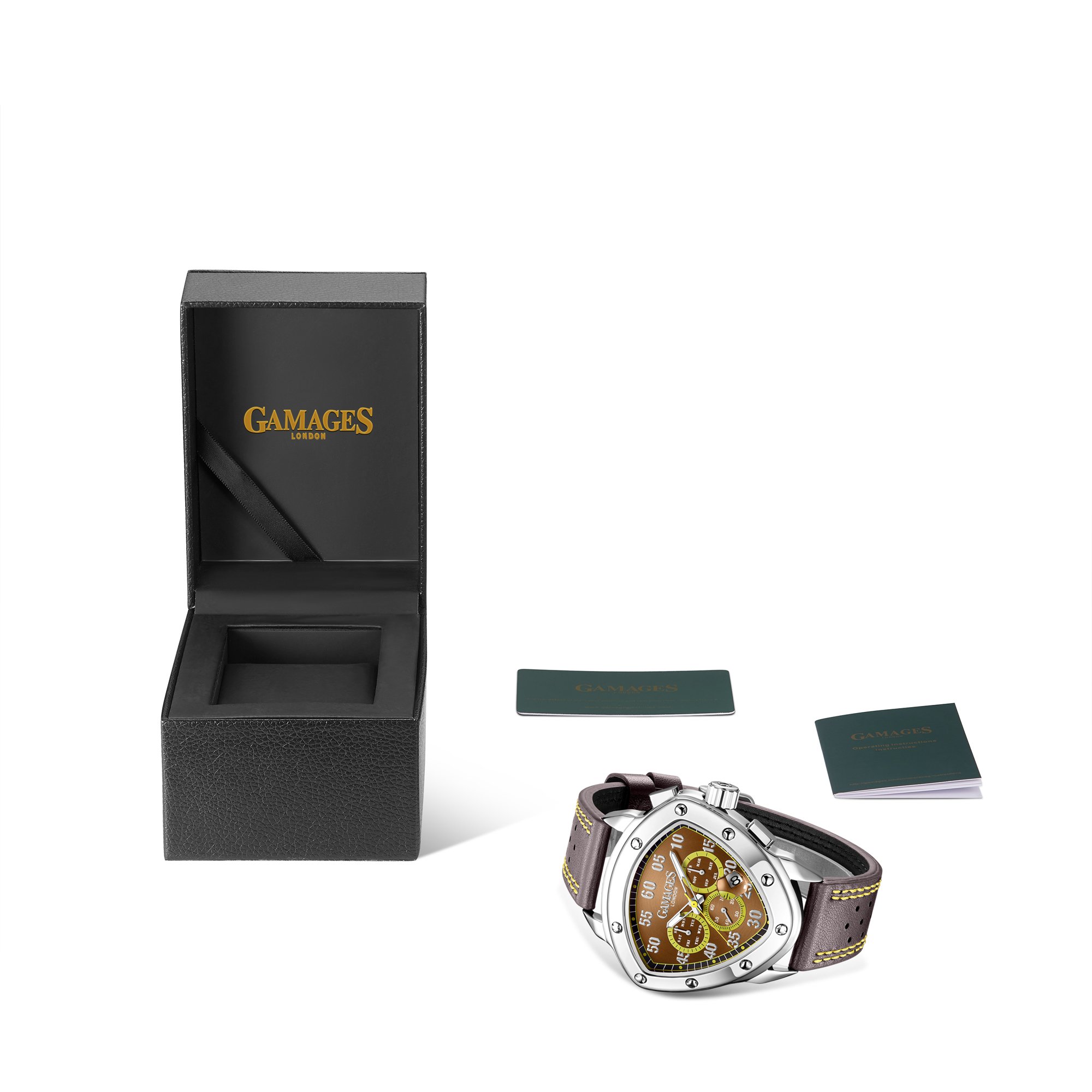 GAMAGES OF LONDON LIMITED EDITION HAND ASSEMBLED CREST AUTOMATIC SILVER BROWN WATCH SKU:GA1921 £810 : LOCATION - A