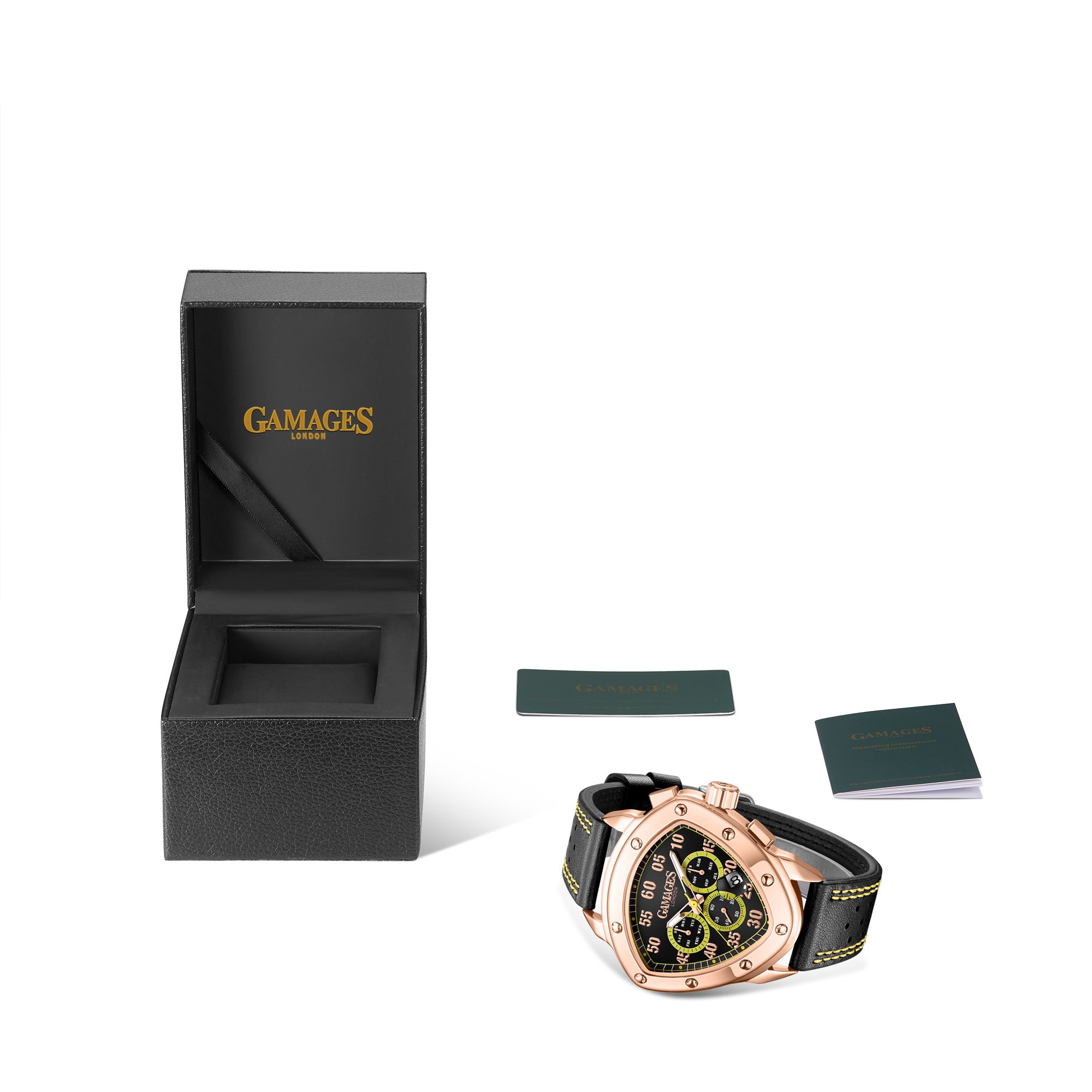 GAMAGES OF LONDON LIMITED EDITION HAND ASSEMBLED CREST AUTOMATIC ROSE BLACK WATCH SKU:GA1921 £810: LOCATION - A