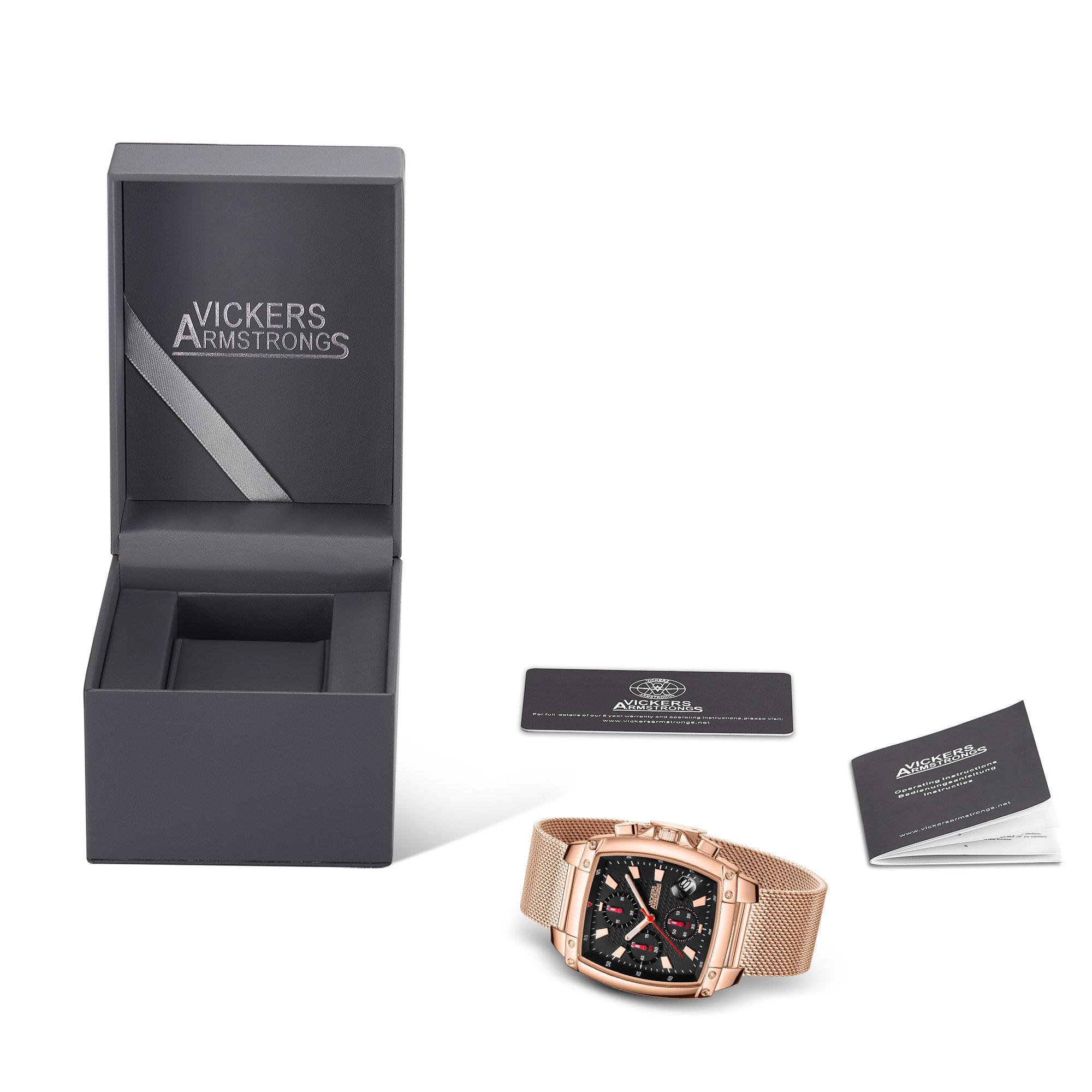 VICKERS ARMSTRONG LIMITED EDITION HAND ASSEMBLED BEACON IN ROSE BLACK WATCH SKU:VA0103 £505: LOCATION - A