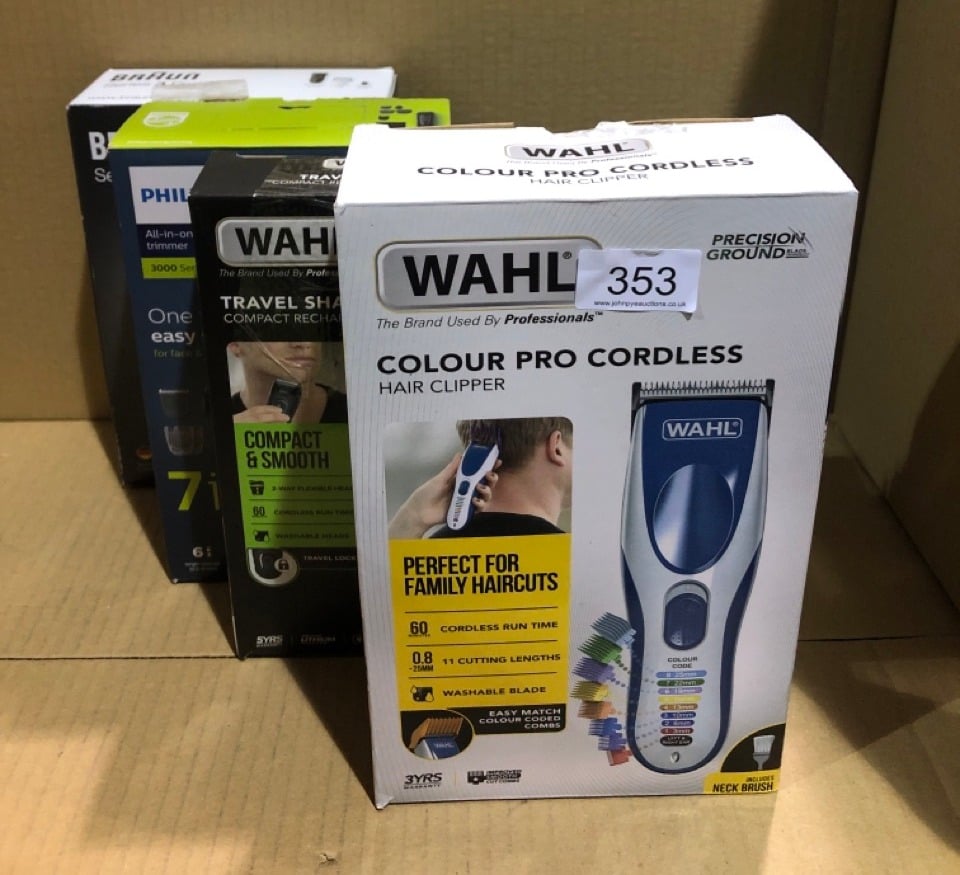 QUANTITY OF HEALTH & BEAUTY ITEMS TO INCLUDE WAHL COLOUR PRO CORDLESS HAIR CLIPPER KIT, NECK DUSTER, COLOUR CODED COMBS, HAIR CLIPPERS FOR MEN, HEAD SHAVER, MEN'S HAIR CLIPPER, EASY HOME HAIRCUTTING,