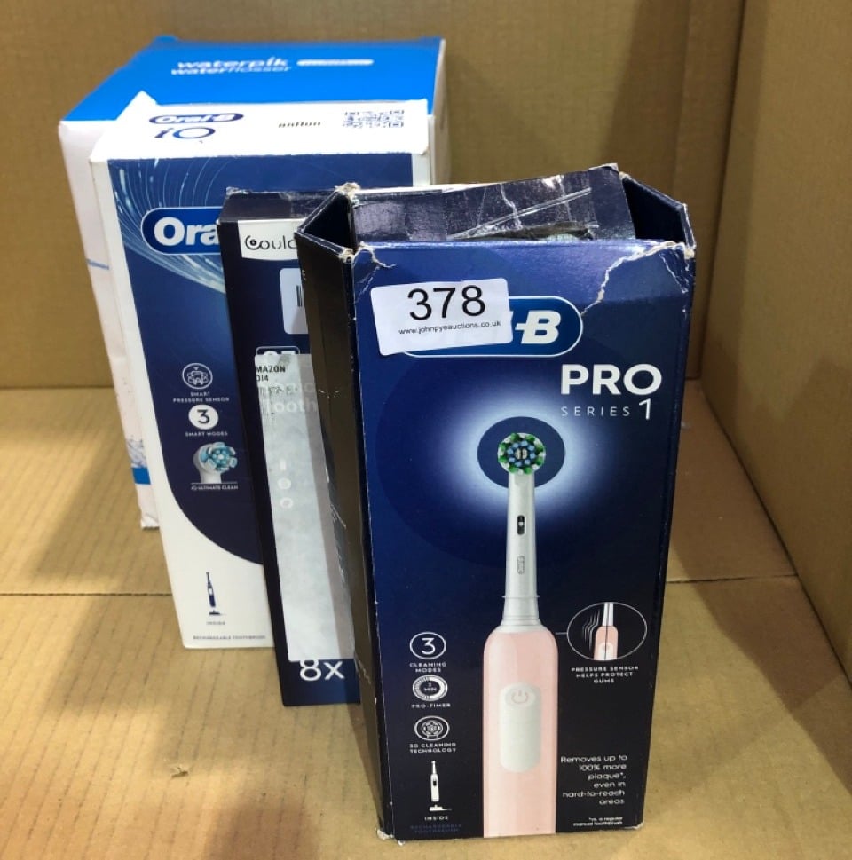 QUANTITY OF HEALTH & BEAUTY ITEMS TO INCLUDE ORAL-B PRO 1 ELECTRIC TOOTHBRUSH FOR ADULTS WITH 3D CLEANING, 1 TOOTHBRUSH HEAD, GUM PRESSURE CONTROL,  UK PLUG, PINK: LOCATION - C