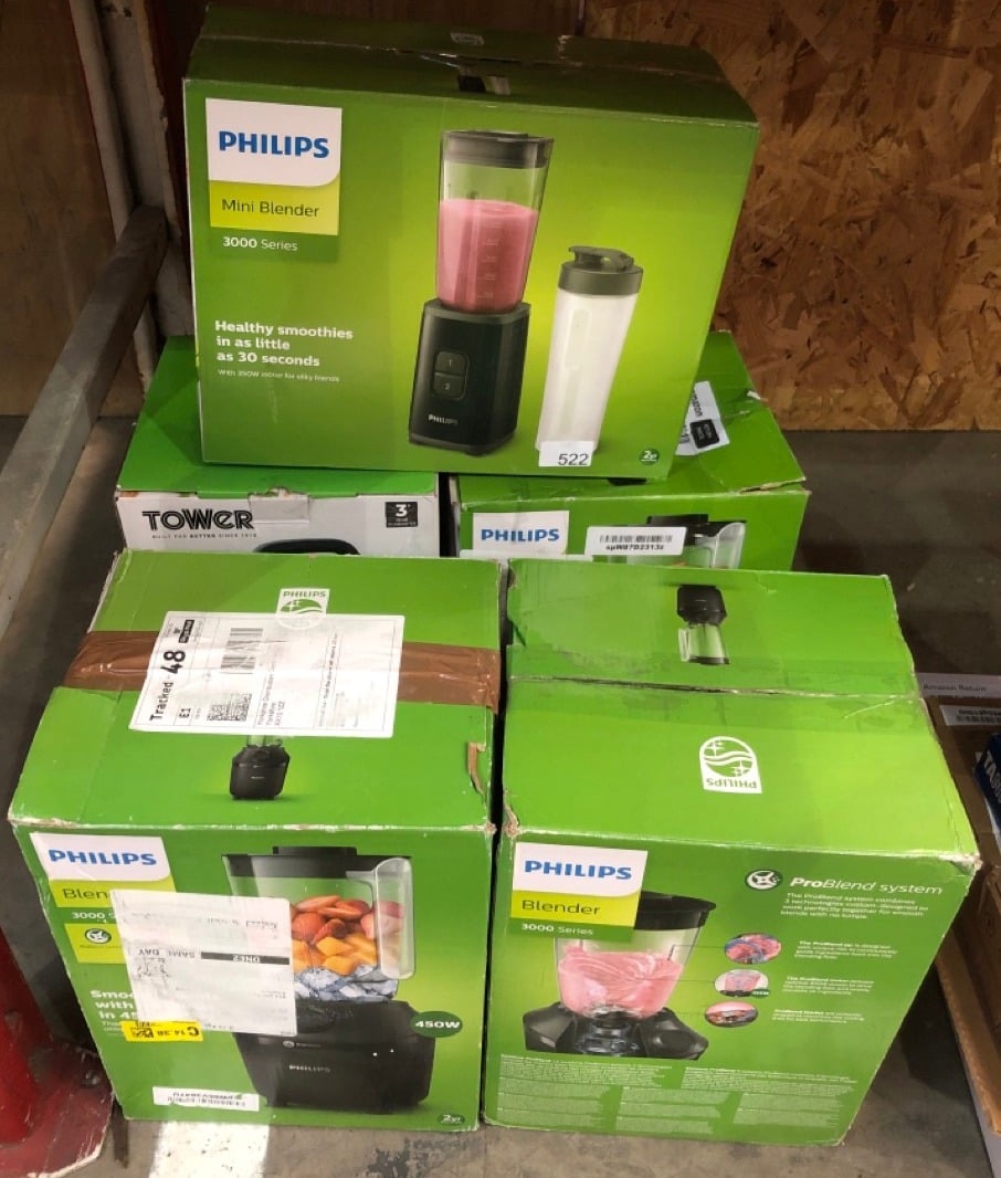 QUANTITY OF KITCHEN & APPLIANCES ITEMS TO INCLUDE PHILIPS DAILY COLLECTION MINI BLENDER AND SMOOTHIE MAKER, 350W, 1L JUG, ON-THE-GO TUMBLER, DISHWASHER SAFE, RECIPE APP, 2 SPEEDS, ICE CRUSH, QUICK CL