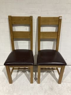 PAIR SOLID OAK DINING CHAIRS RRP £299