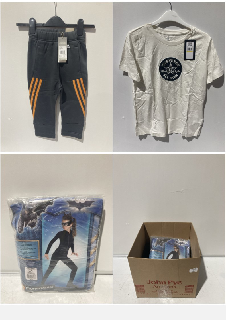 A BOX OF CHILDREN'S CLOTHING TO INCLUDE THE DARK KNIGHT TRILOGY CATWOMAN CHILD COSTUME 11-12 RRP £75