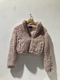 A BOX TO INCLUDE NEW LOOK 915 FLUFFY PINK COAT 12-13