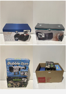 A BOX TO INCLUDE WINNING BUBBLE GUN WITH 60 BUBBLE HOLES