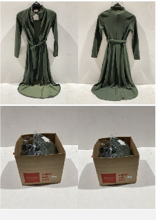 A BOX TO INCLUDE WOMEN GREY WOOL COAT WITH A FUR HOOD