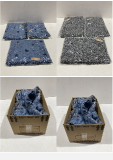 A BOX TO INCLUDE URBAN MIST BLUE/BLACK BLANKETS