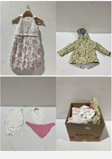 A BOX OF CHILDREN'S CLOTHING TO INCLUDE NUTMEG 6-12M SLEEPY BUNNY PJS