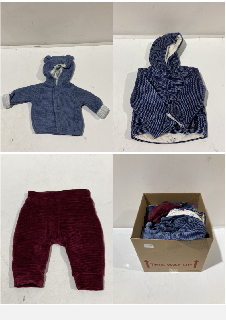 A BOX OF CHILDREN'S CLOTHING TO INCLUDE NUTMEG 6-12M SLEEPY BUNNY PJS