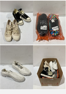 A BOX OF ITEMS TO INCLUDE FASHION CLASSIC QI MEI TE SHOES SIZE 43