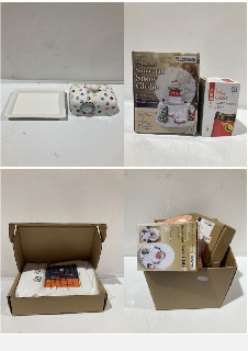 A BOX OF ASSORTED ITEMS TO INCLUDE WINTER WONDERLAND SNOWMAN SNOW GLOBE