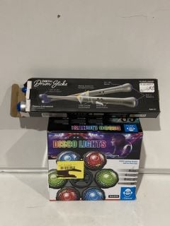 A BOX OF ASSORTED ITEMS TO INCLUDE DIGITAL DRUM STICKS