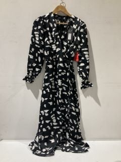 3 X AX PARIS BLACK PRINTED WRAP OVER MIDI DRESS SIZE 6 RRP  £30