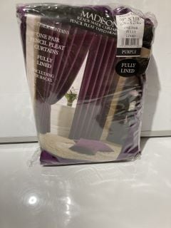 2 X MADISONS FULLY LINED PURPLE PLEATED CURTAINS 229CM X 274CM