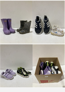 A BOX OF CHILDRENS SHOES TO INCLUDE DISNEY FROZEN PURPLE TRAINERS SIZE 26 RRP £129