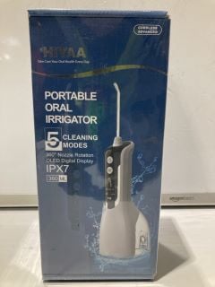 BOX OF HIYAA PORTABLE ORAL IRRIGATORS WITH 5 CLEANING MODES & OLED DISPLAY