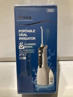 BOX OF HIYAA PORTABLE ORAL IRRIGATORS WITH 5 CLEANING MODES & OLED DISPLAY