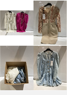 BOX OF PREMIUM DESIGNER APPAREL TO INCLUDE FOREVER UNIQUE WHITE OLIVIA JACKET SIZE 10