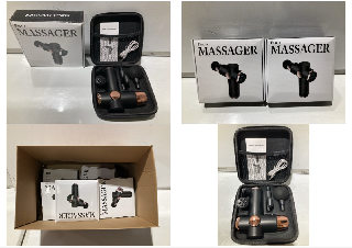 BOX OF FISCIA TOUCHSCREEN MASSAGERS WITH 4 DIFFERENT ATTACHMENT HEADS