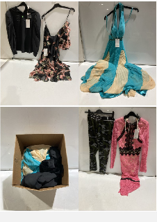 BOX OF PREMIUM DESIGNER APPAREL TO INCLUDE FOREVER UNIQUE TURQUOISE & NUDE DORA DRESS SIZE 8