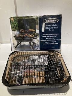 BOX OF GARDEN PRODUCTS TO INCLUDE UNIFLAME PORTABLE CHARCOAL GRILL