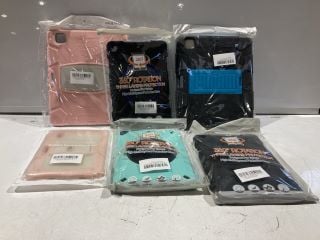 BOX OF ITEMS TO INCLUDE BLUE AND BLACK TABLET CASE