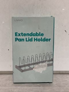 BOX OF ASSORTED ITEMS INCLUDE LIVIVO EXTENDABLE PAN HOLDER