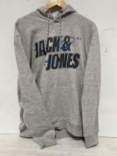 BOX OF ASSORTED ITEMS TO INCLUDE MENS JACK & JONES HOODIE GRAY SIZE EU XL